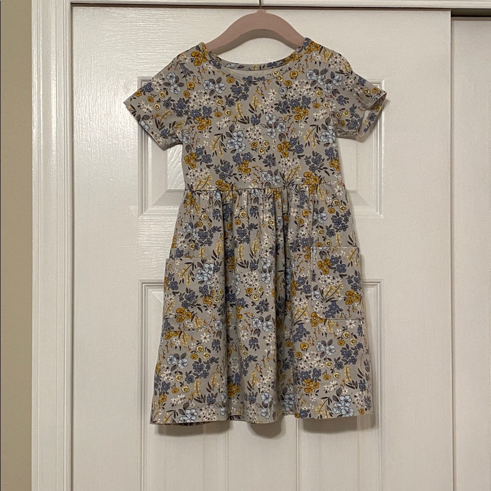 Quince Kids Floral Dress - Gray and Yellow size 5t